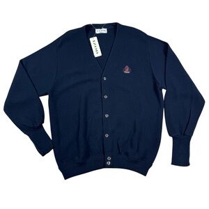 Vintage 90s Izod V-neck Cardigan Sweater Preppy Golf Navy Blue Men’s Large NWT
